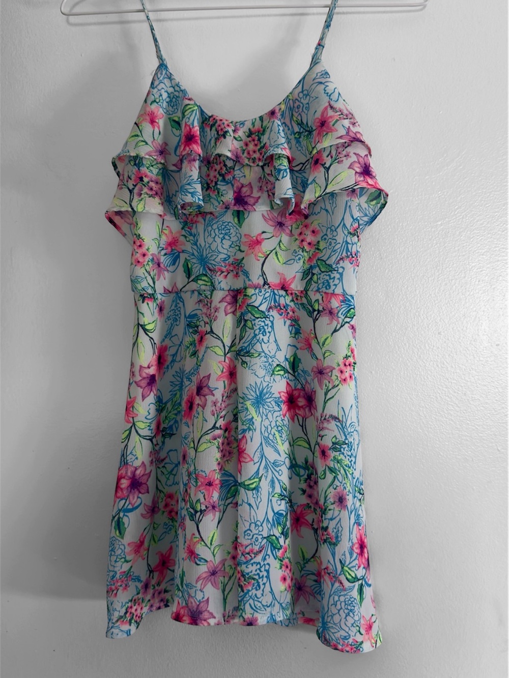 Candie’s Floral Ruffle Romper Size 0 Adjustable Straps Lined MISSING BELT